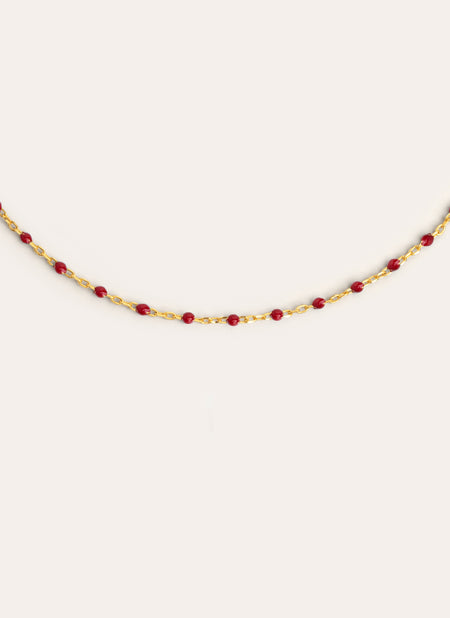 Dots Red Enamel Gold Necklace