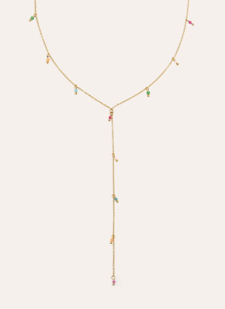 Y Mini Stone Colors Stainless Steel Gold Necklace