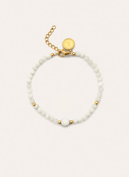 Pulsera Amulet Howlita Blanca Acero Baño Oro