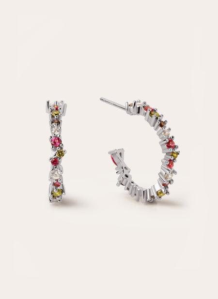 Estellar Colors Silver Hoop Earrings