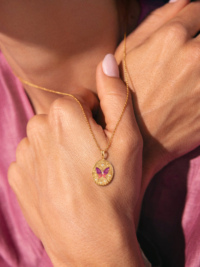 Butterfly Medallion Halskette Roségold, vergoldet
