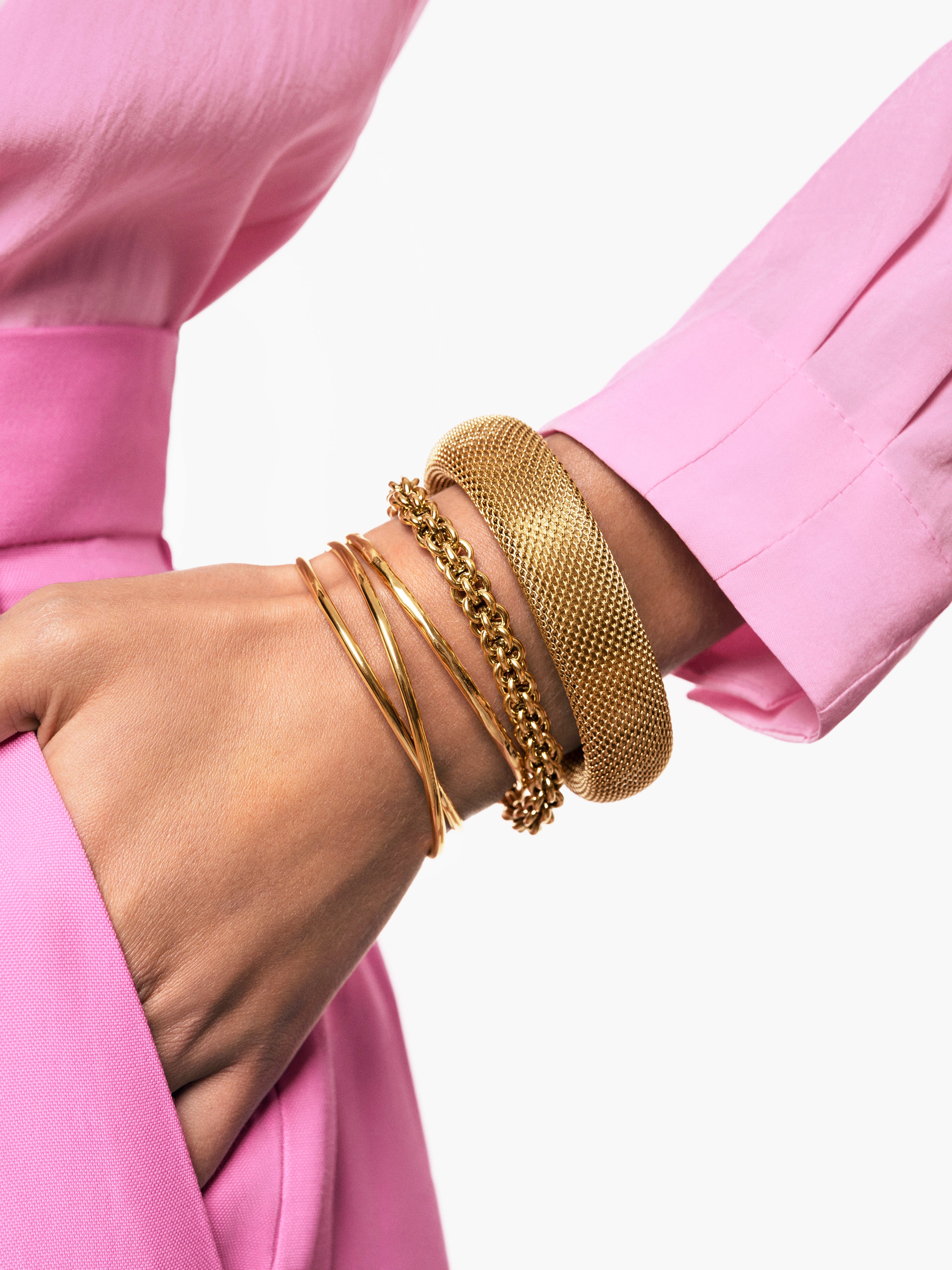 Brazalete Malla Acero Baño Oro