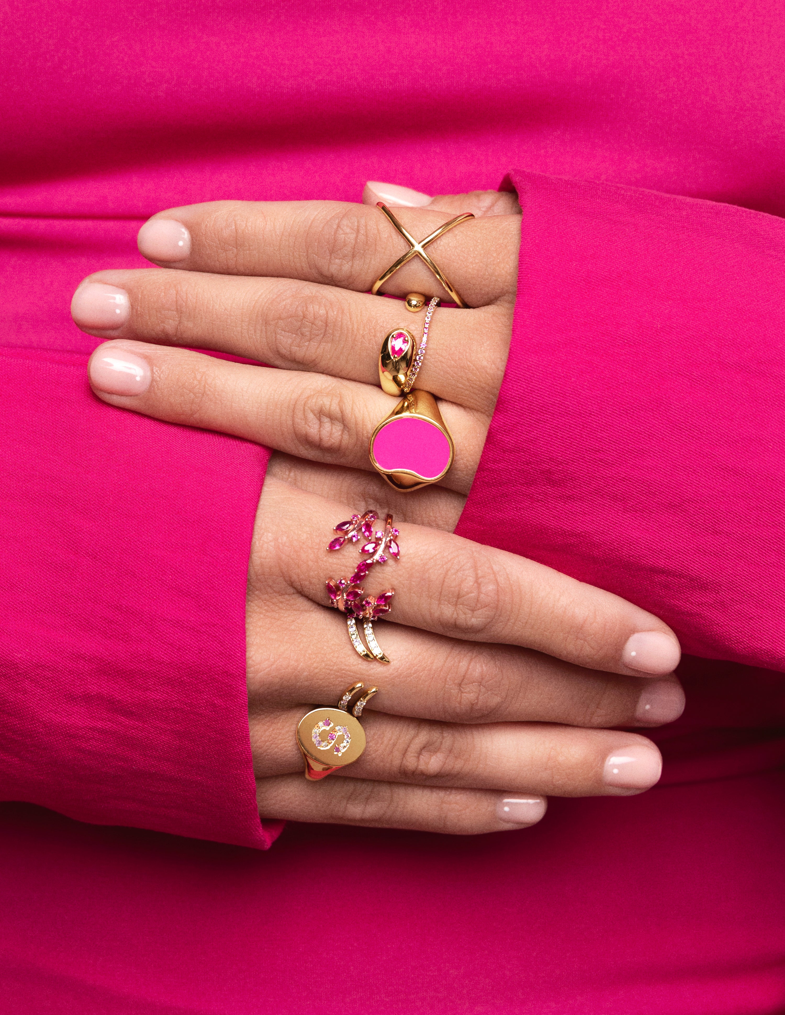 Anillo Buganvilla Raspberry Plata Baño Oro Rosa