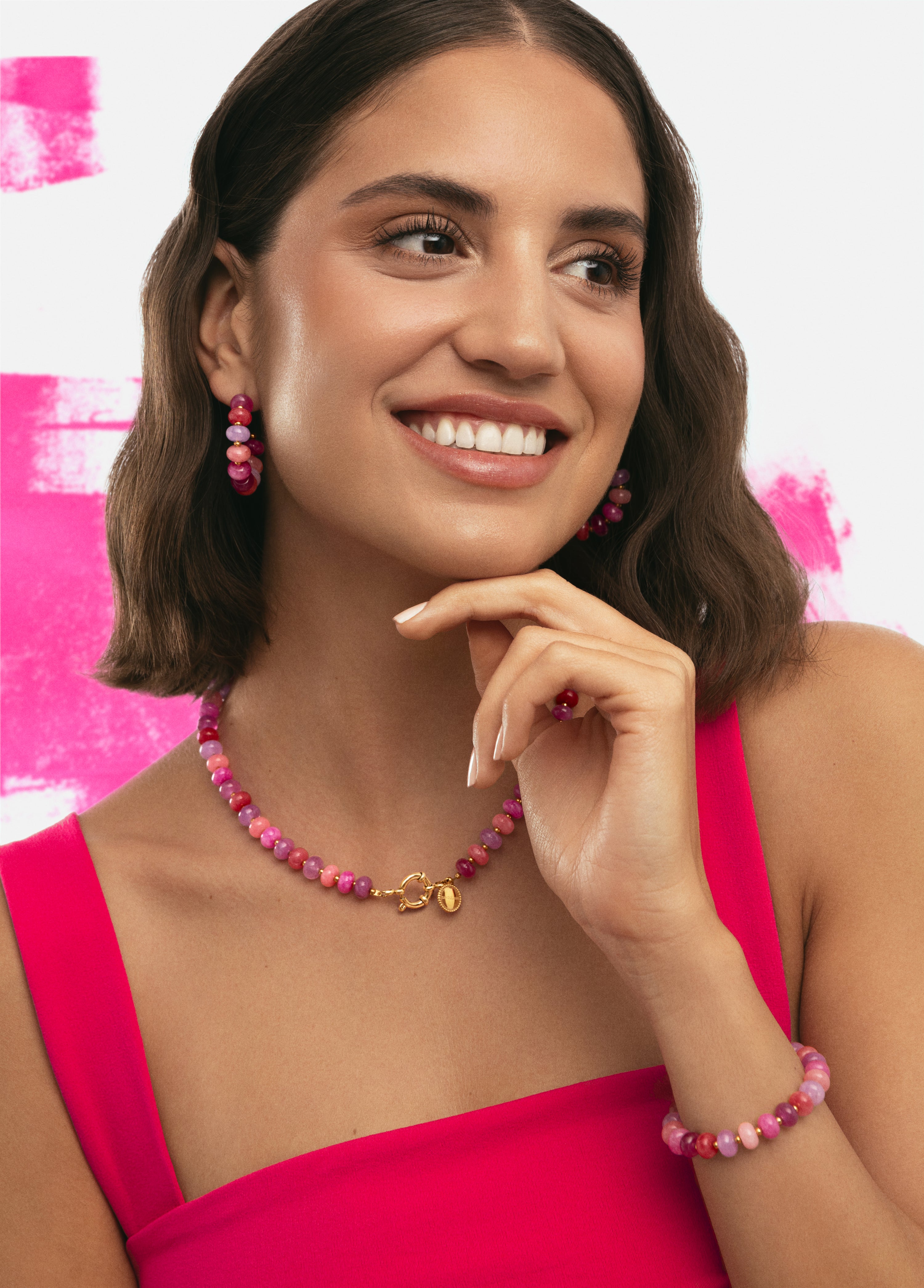 Rosé Stones Stainless Steel Gold Earrings 
