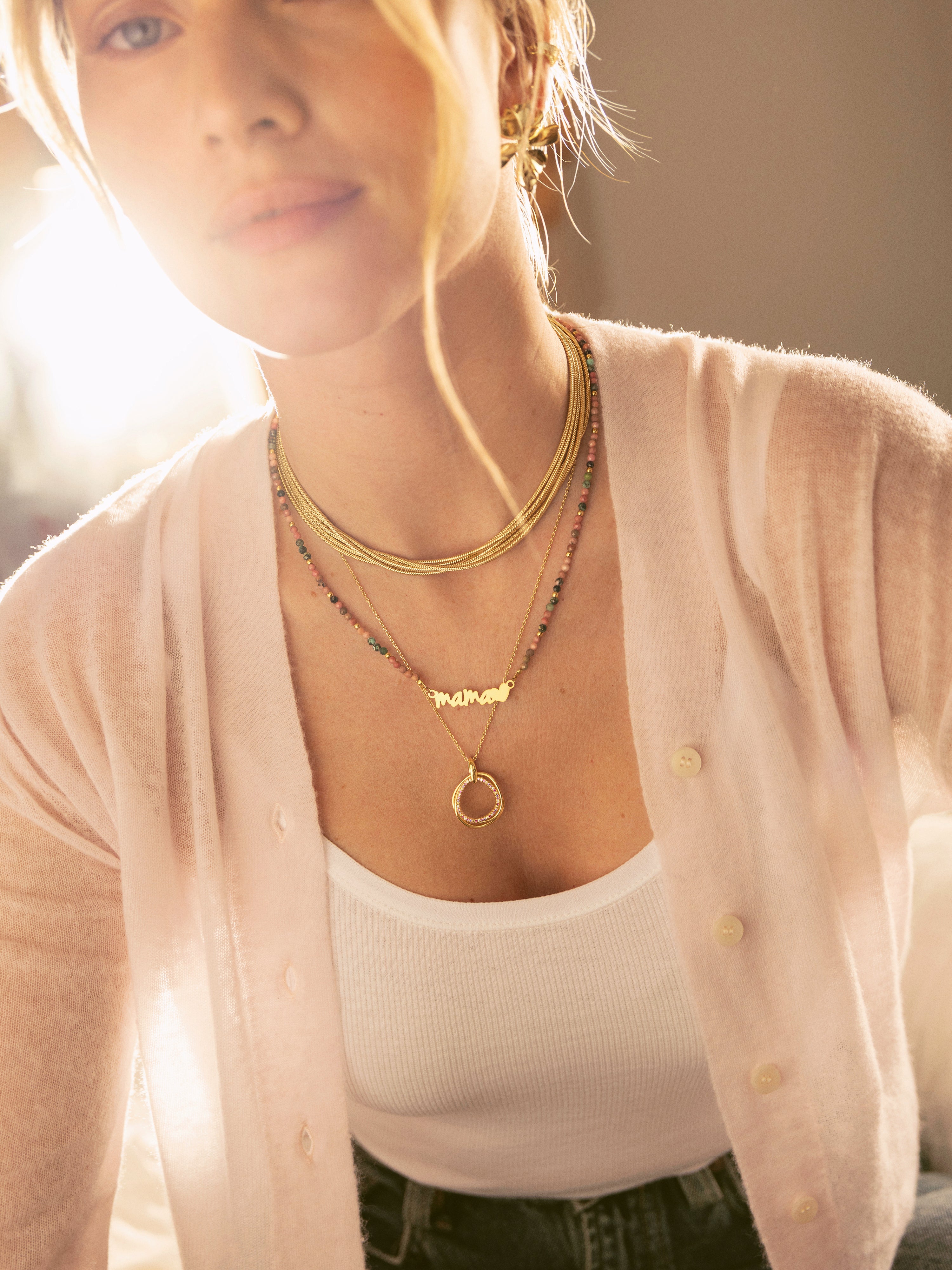 Mamá Heart Tourmaline Stainless Steel Gold Necklace