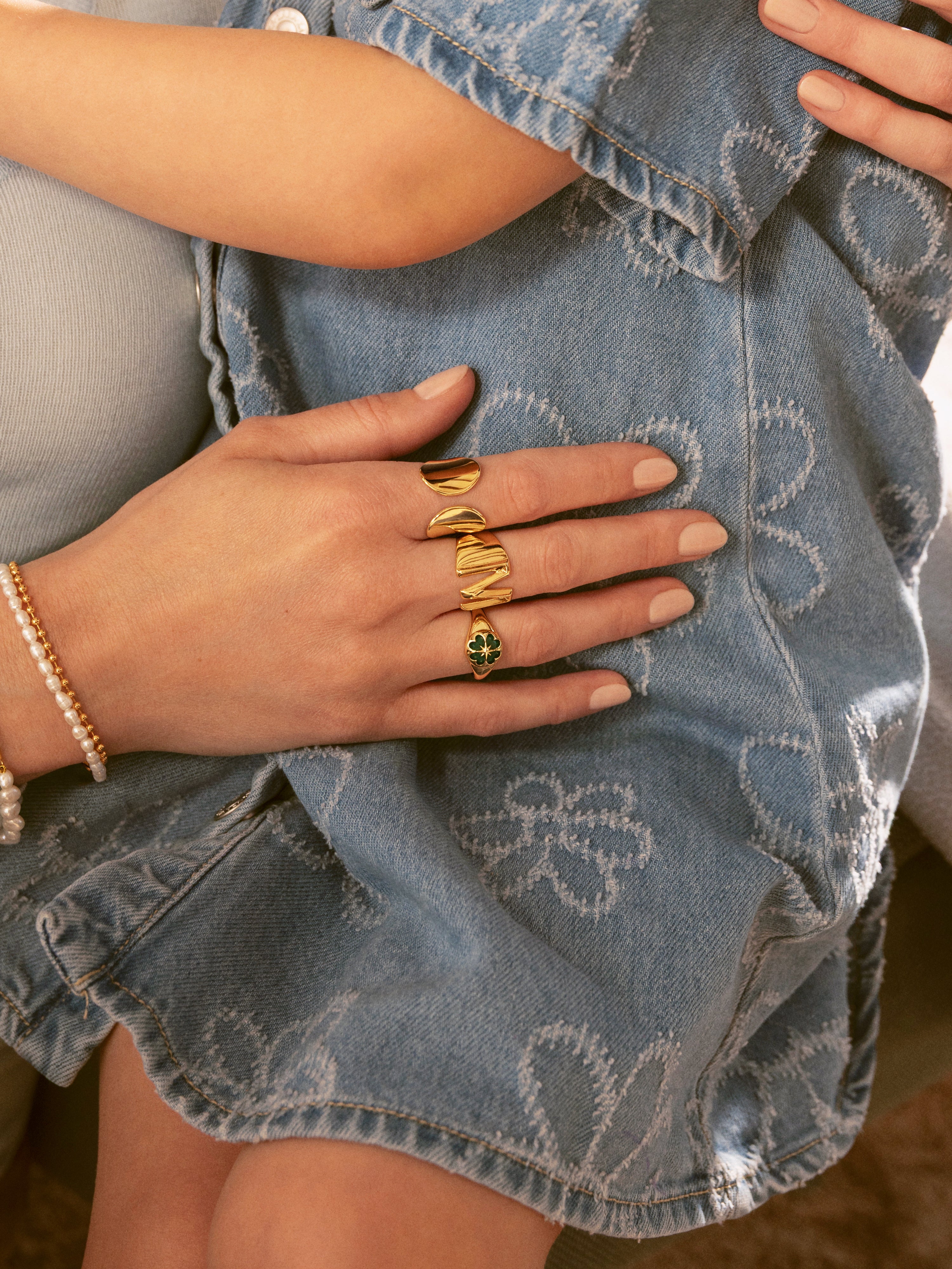 Ring Kleeblatt Achat 18kt vergoldet