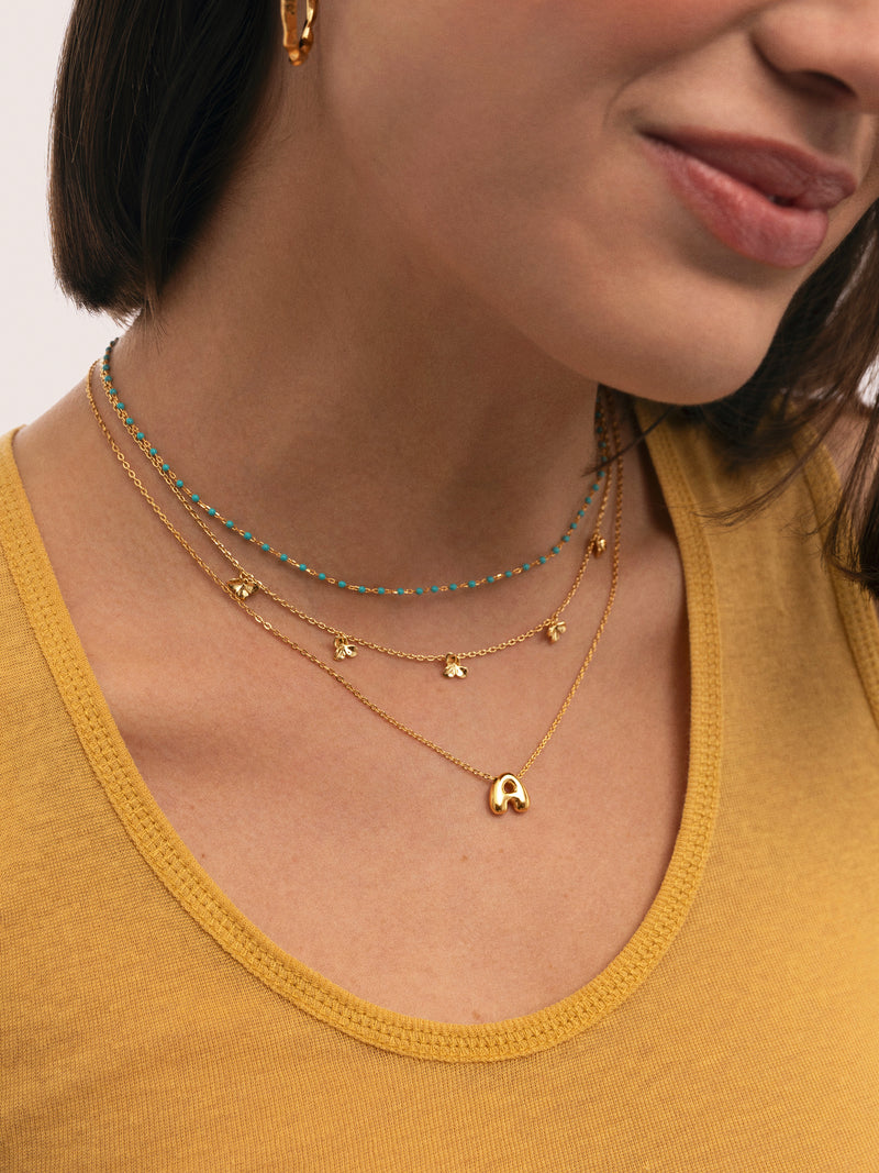 Colar Dots Turquoise Enamel Prata Banho de Ouro