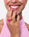 Anillo Signet Bean Neon Pink Enamel Baño Oro