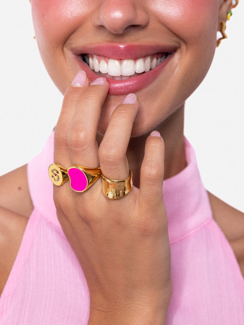 Anillo Signet Bean Neon Pink Enamel Baño Oro