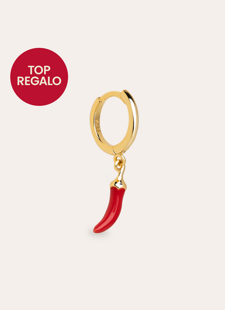 Pendiente Suelto Aro Chili Enamel Plata Baño Oro