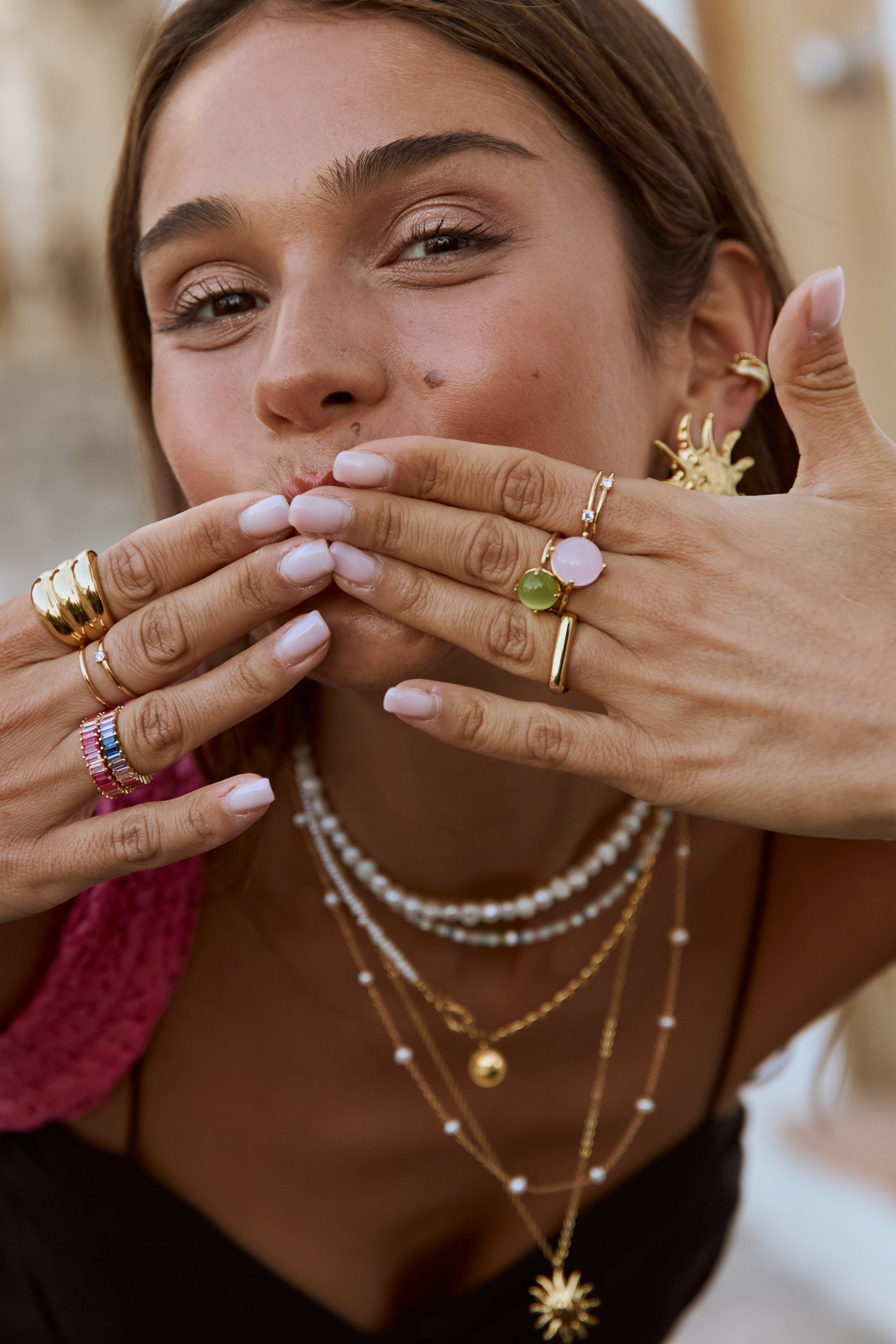 Anillo Celebrate Pink Baño Oro