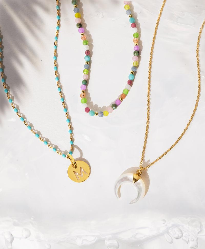 Colar Dots Turquoise Enamel Prata Banho de Ouro