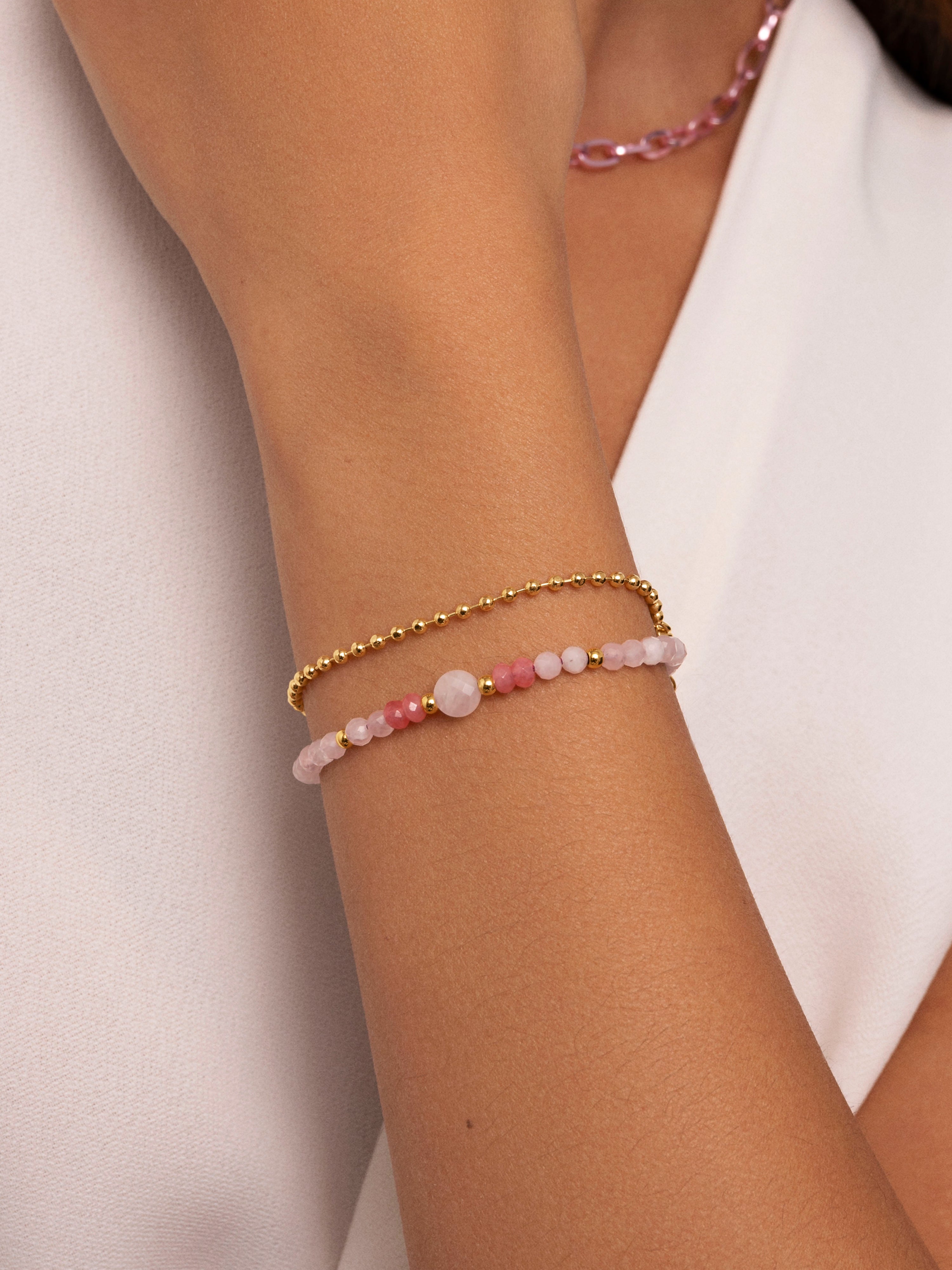 Pulsera Amulet Rose Quartz Acero Baño Oro