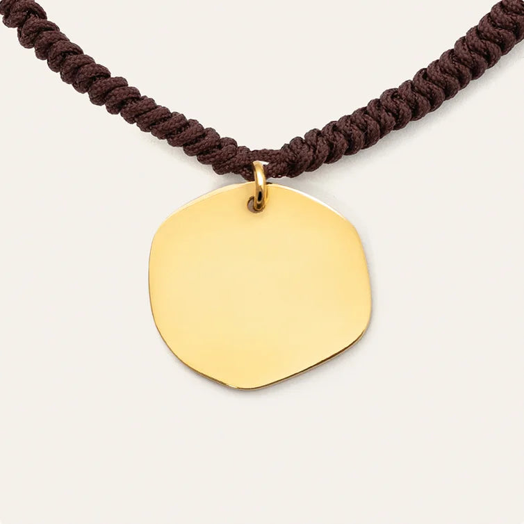 Pulseira Personalizada Medallion Marrón Aço Banho de Ouro