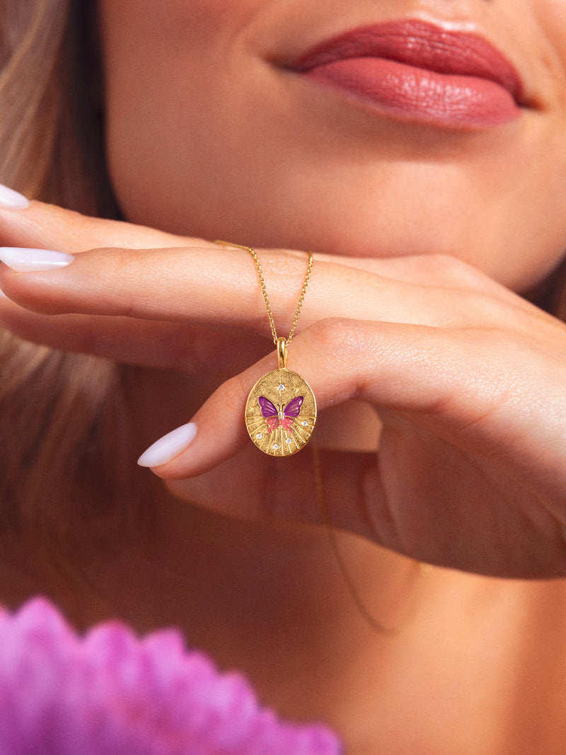 Butterfly Medallion Halskette Roségold, vergoldet
