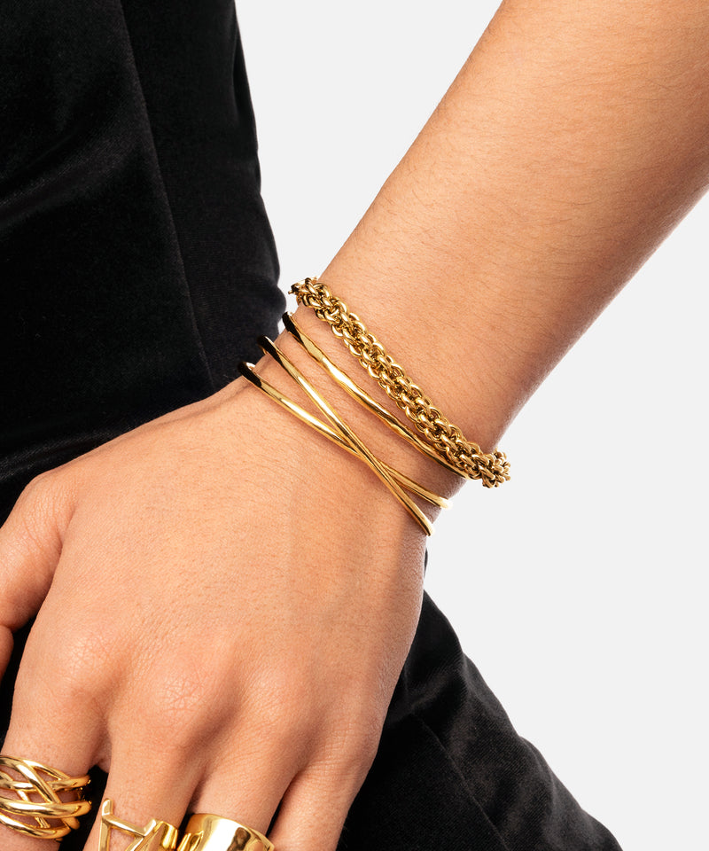 Bracelete Cruzado Aço Banho de Ouro