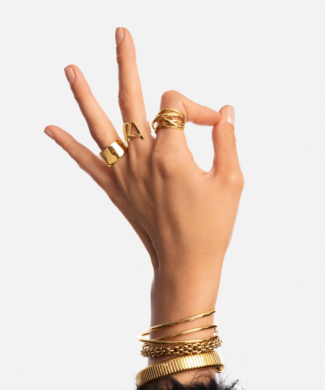 Anillo Triple Cross Acero Baño Oro