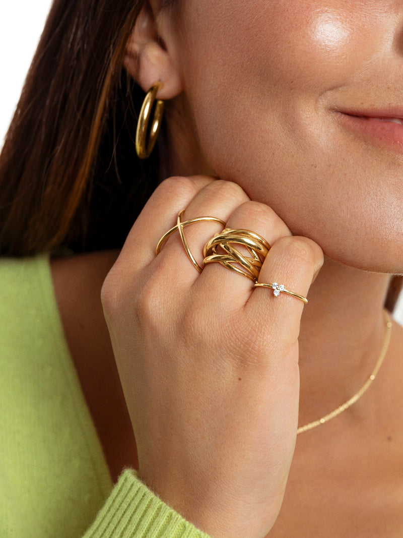 Triple Cross Stainless Steel Gold Ring 