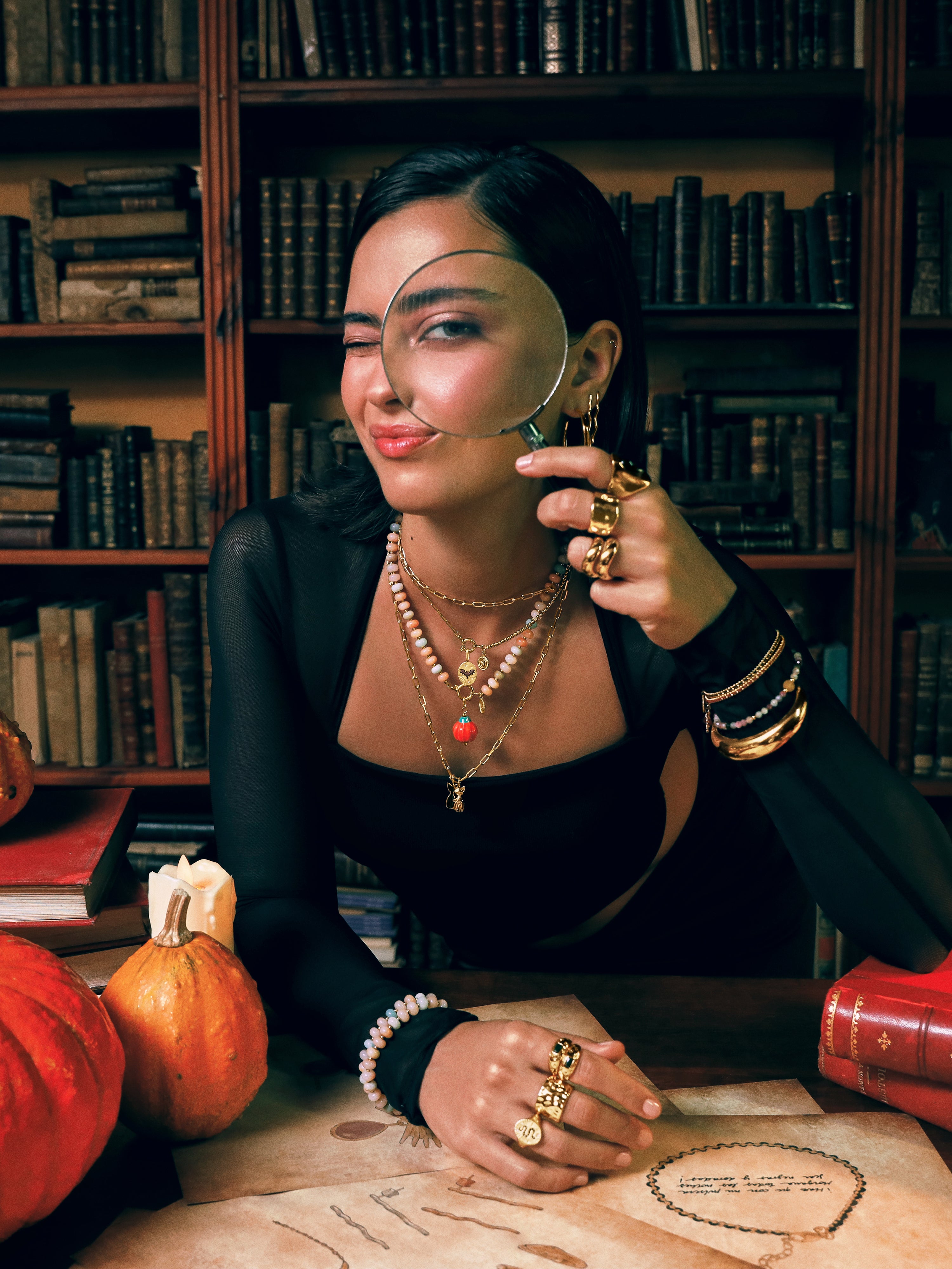 Pumpkin Stones Stainless Steel Gold Necklace