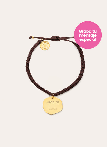 Personalisiertes Medallion Armband Braun, vergoldet