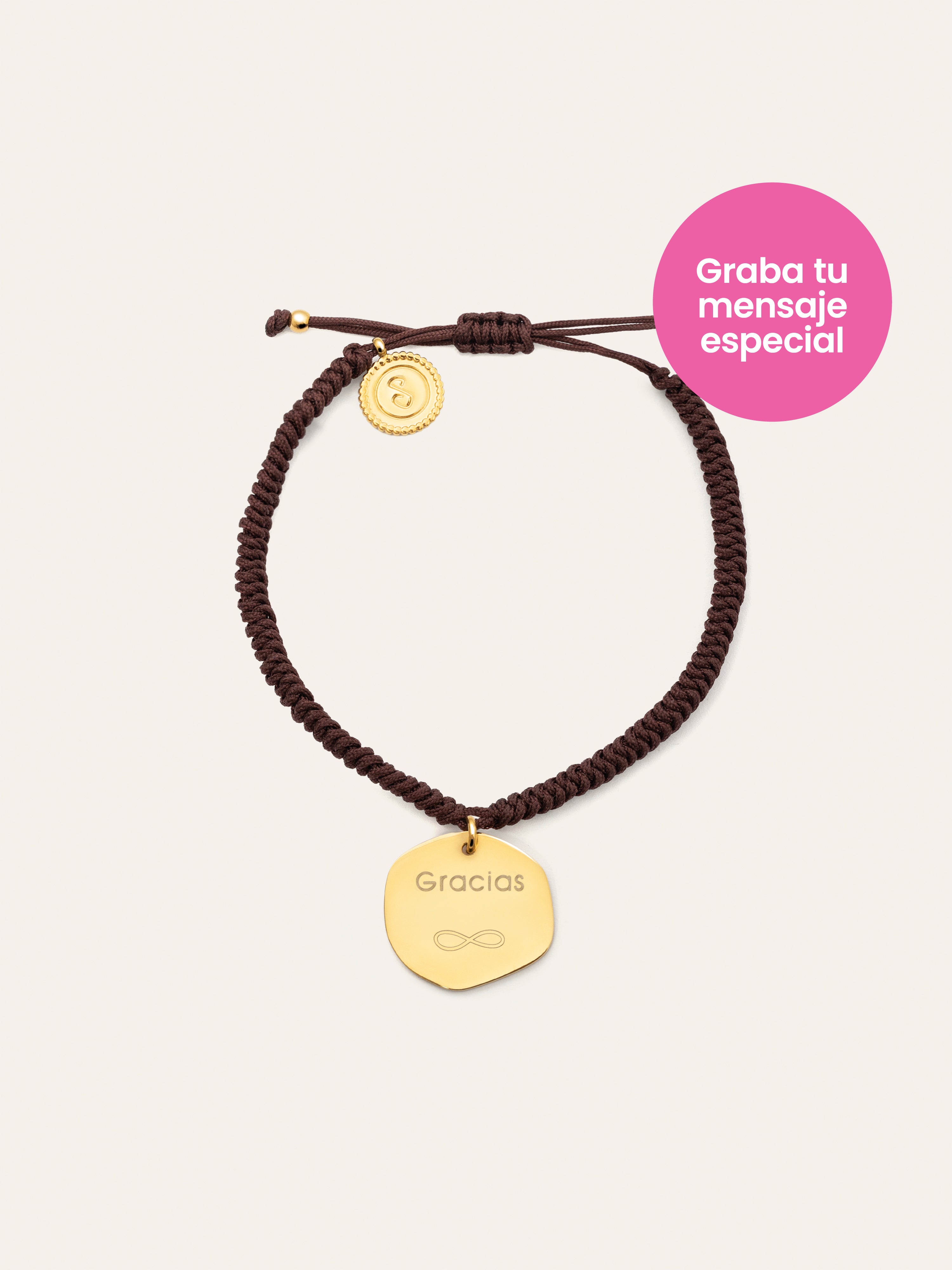 Pulseira Personalizada Medallion Marrón Aço Banho de Ouro