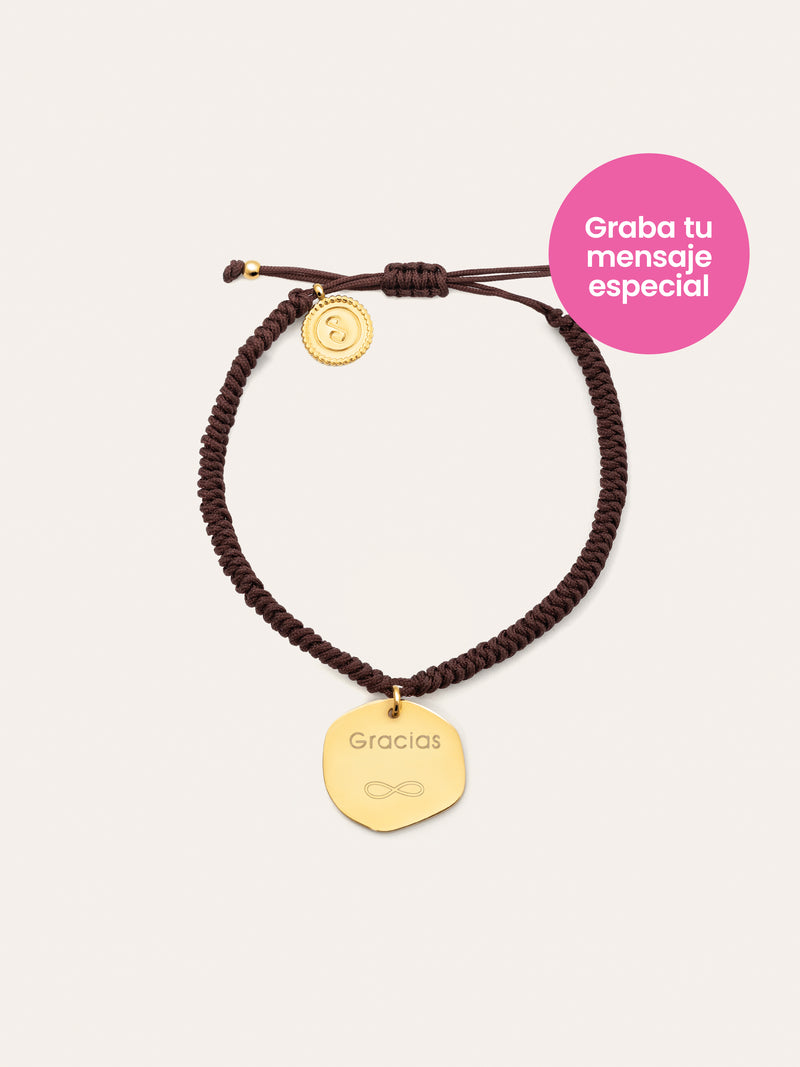 Pulseira Personalizada Medallion Marrón Aço Banho de Ouro