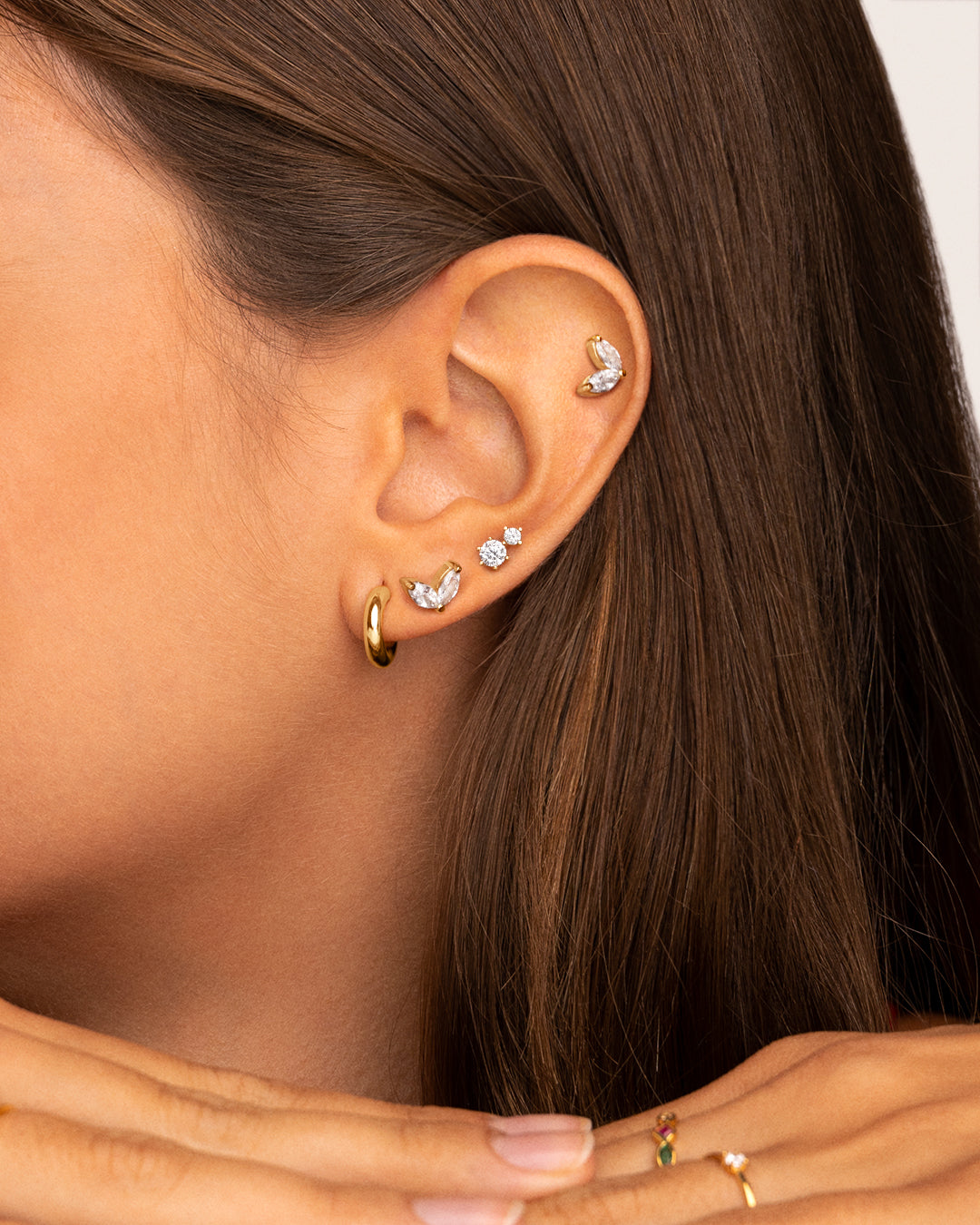 Double Marquise Gold Single Earring 