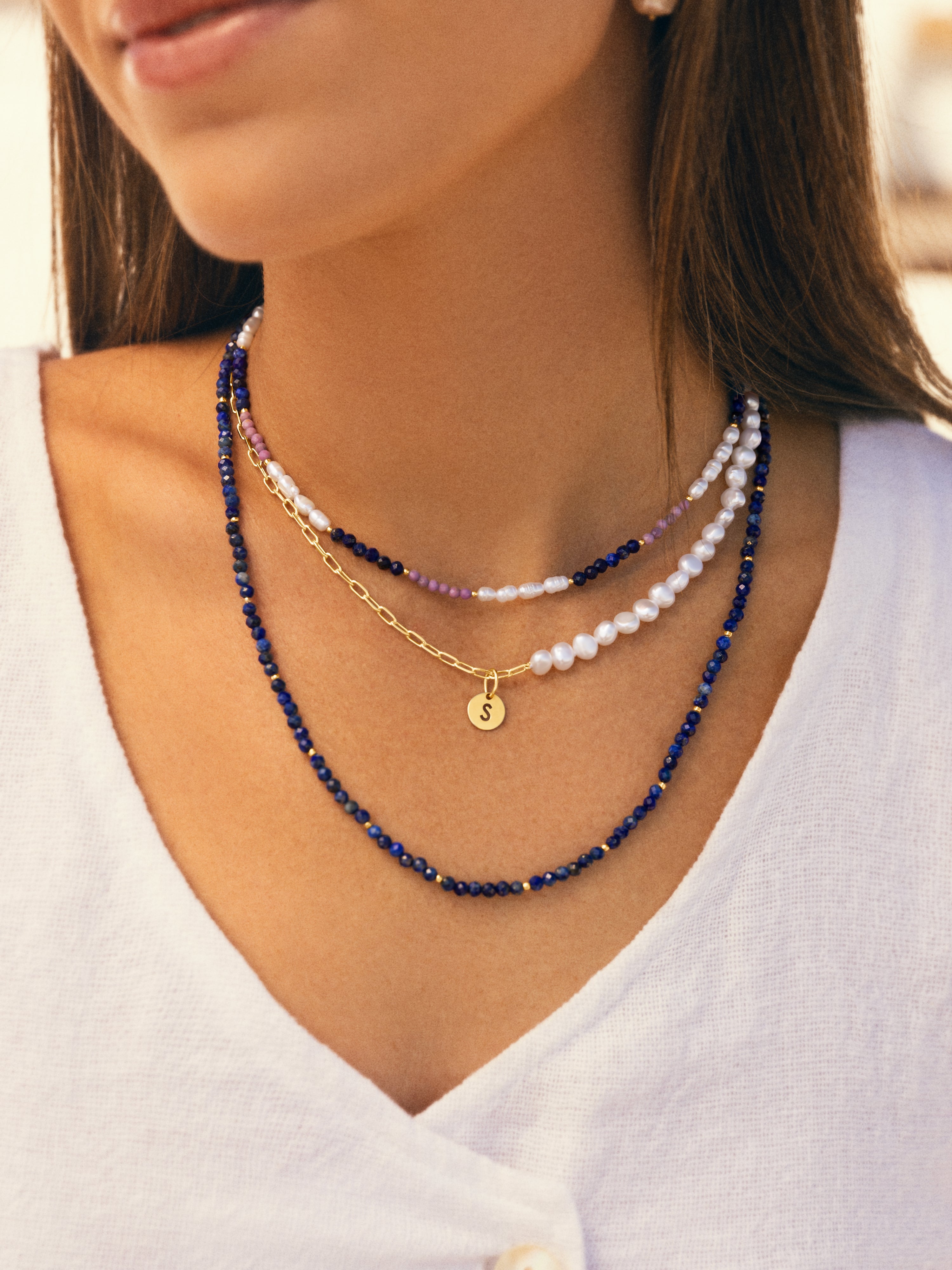 Collar Amulet Blue Baño Oro