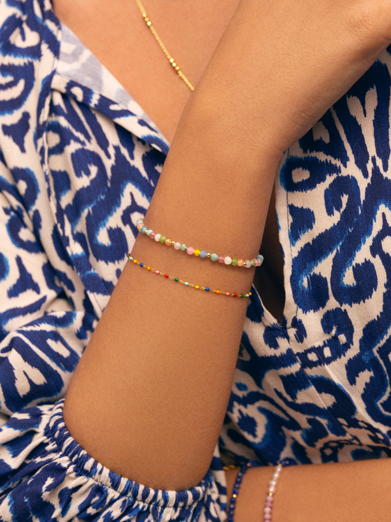 Pulseira Dots Colors Enamel Prata Banho de Ouro