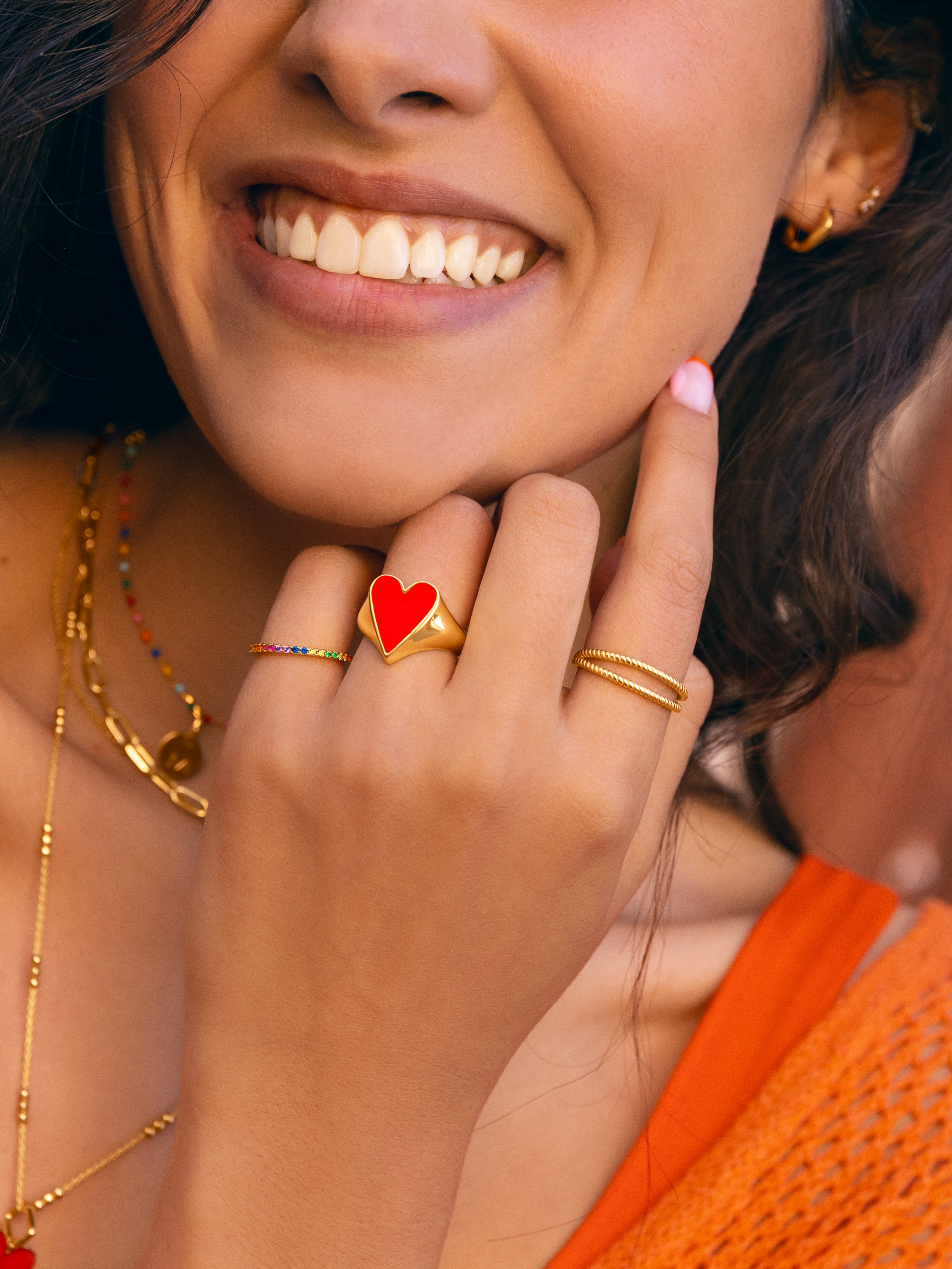 Lovely Heart Red Enamel Gold Ring