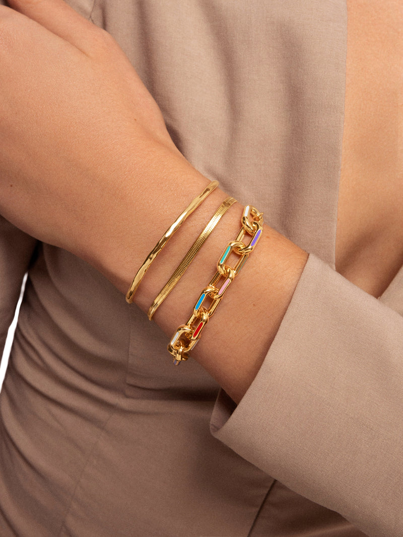 Pulsera Link Rainbow Enamel Acero Baño Oro