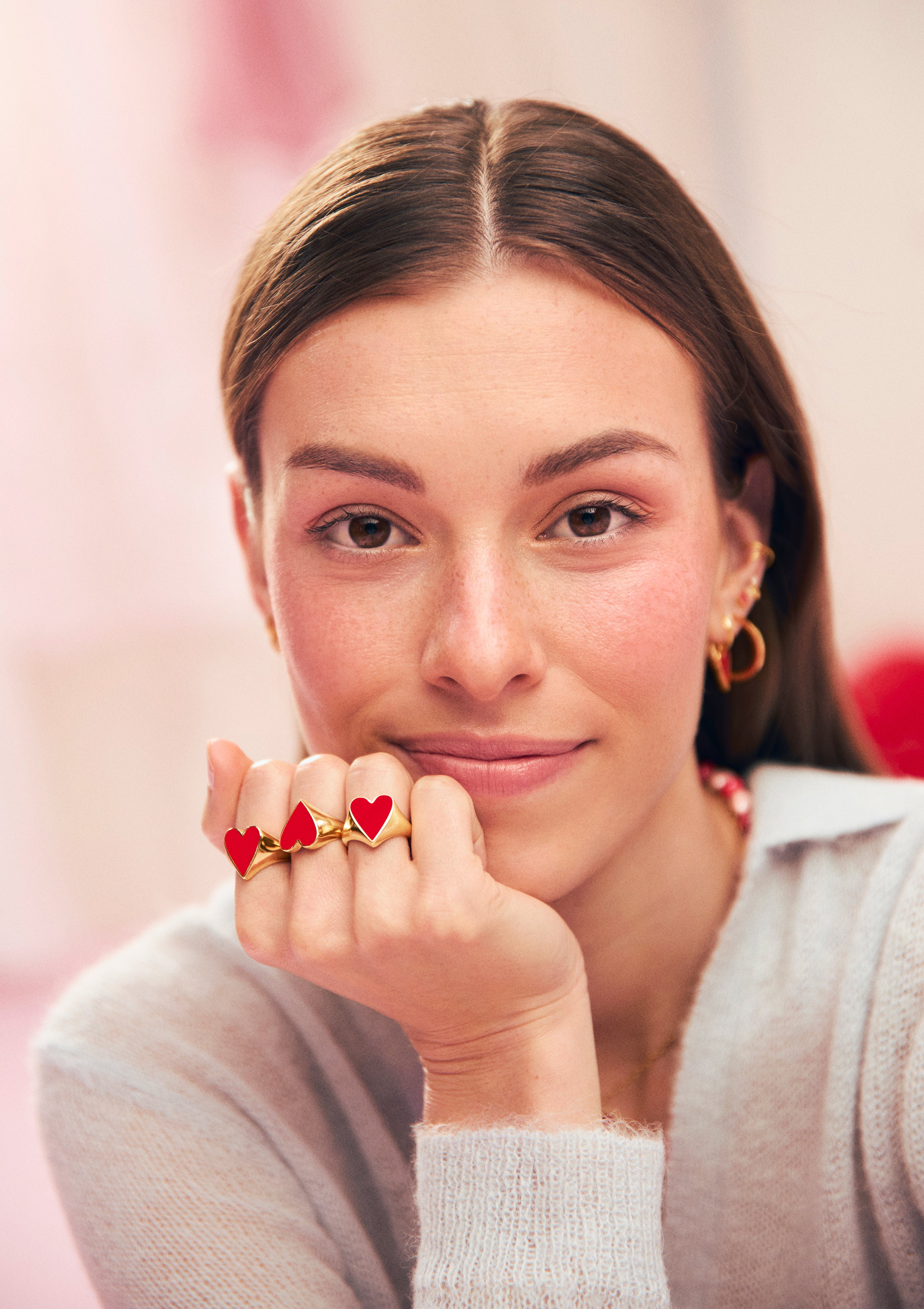 Lovely Heart Red Enamel Gold Ring