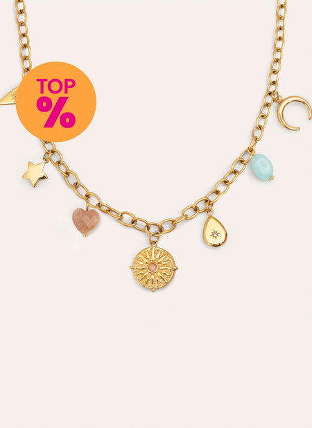Collar Multicharms Soleil Acero Baño Oro