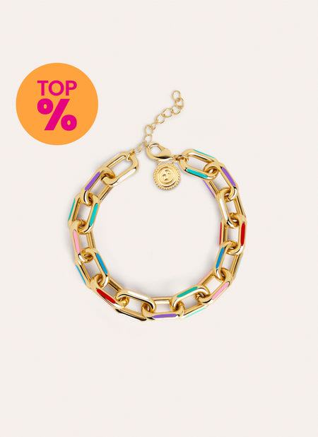 Bracciale Link Rainbow Enamel Acciaio Placcato Oro