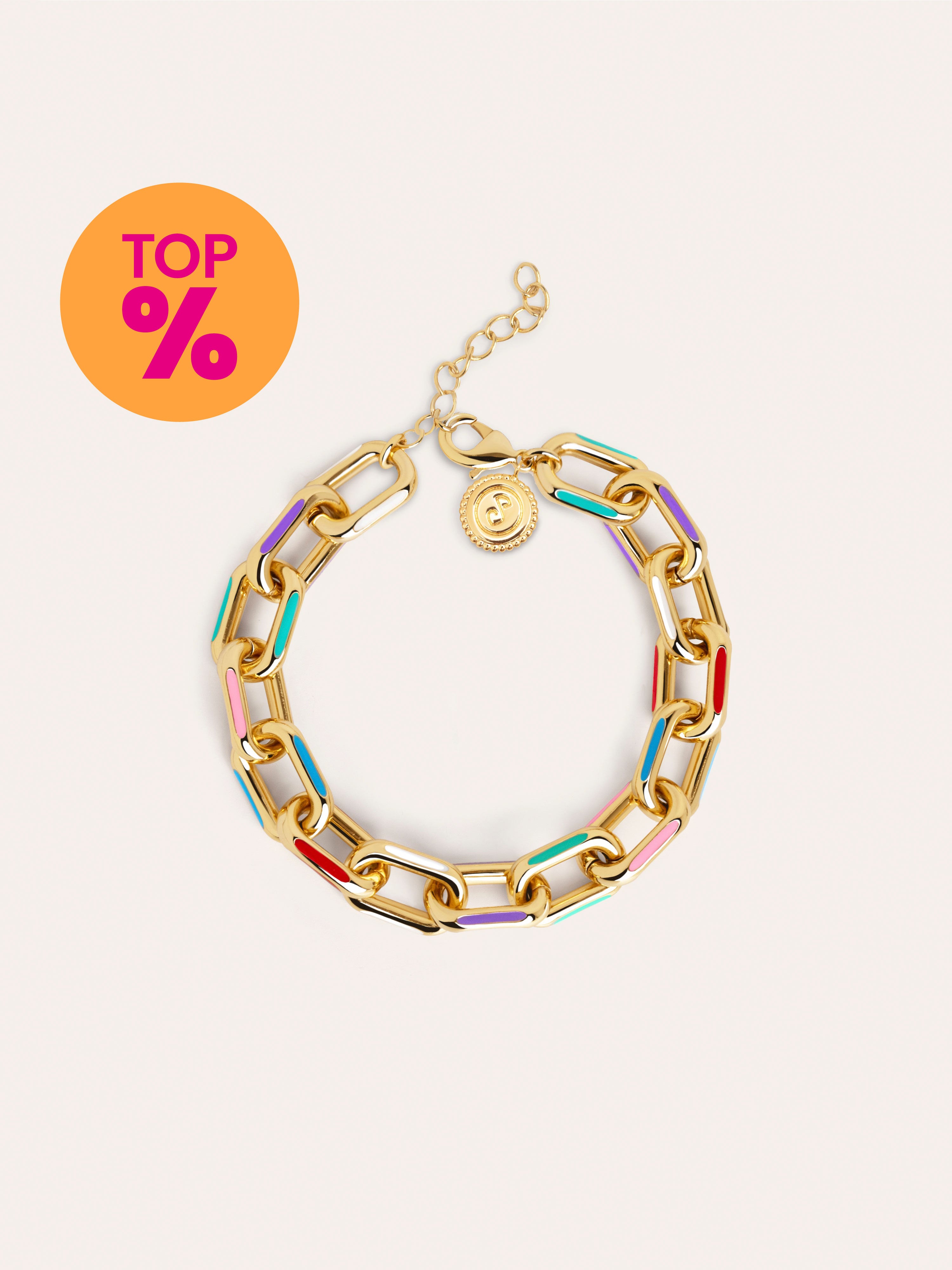 Link-Armband Rainbow Emaille Edelstahl mit Goldbeschichtung