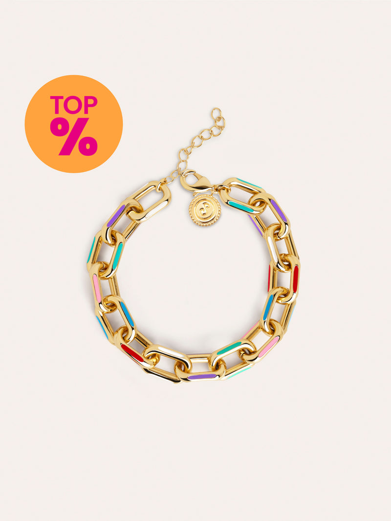 Link-Armband Rainbow Emaille Edelstahl mit Goldbeschichtung