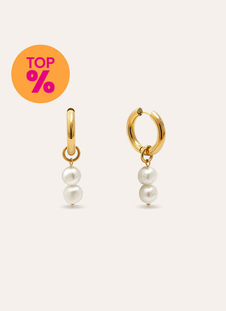 Pendientes Aro Perlita Acero Baño Oro