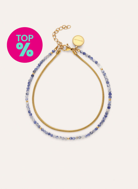 Chevillière Double Cleopatra Bleu Acier Plaqué Or