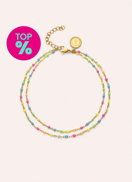 Chevillière Double Dots Neon Enamel Acier Plaqué Or