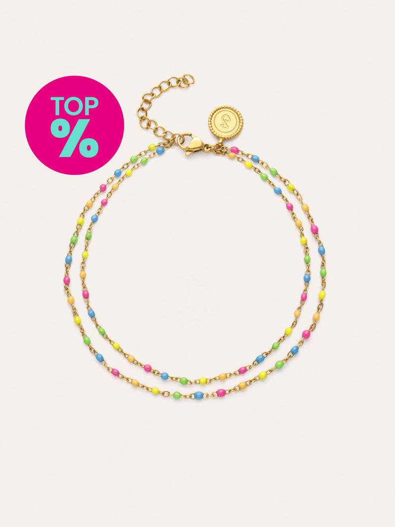 Double Dots Neon Enamel Anklet Steel Gold Plated