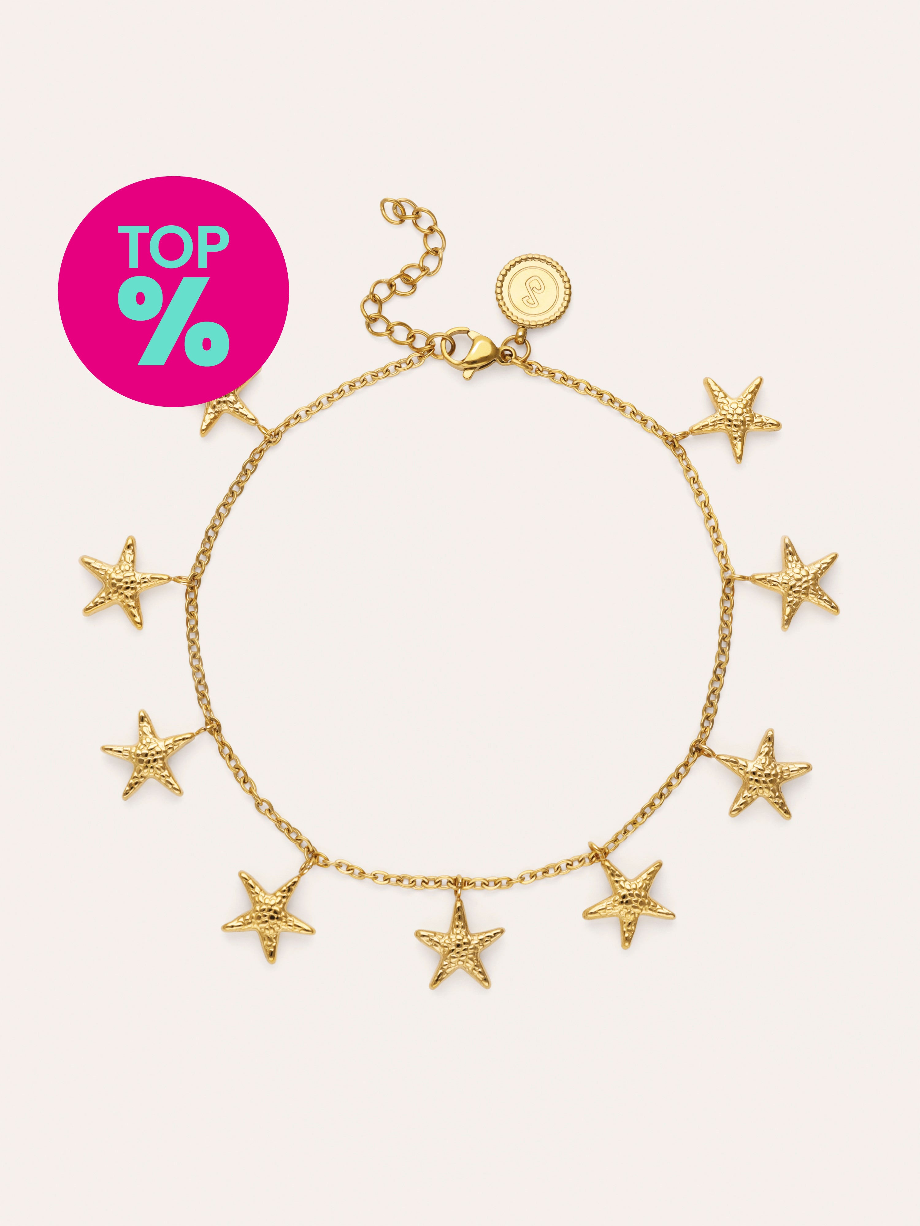 Tobillera Estrellas del Mar Acero Baño Oro