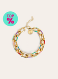 Pulseira Link Rainbow Enamel Aço Banho de Ouro