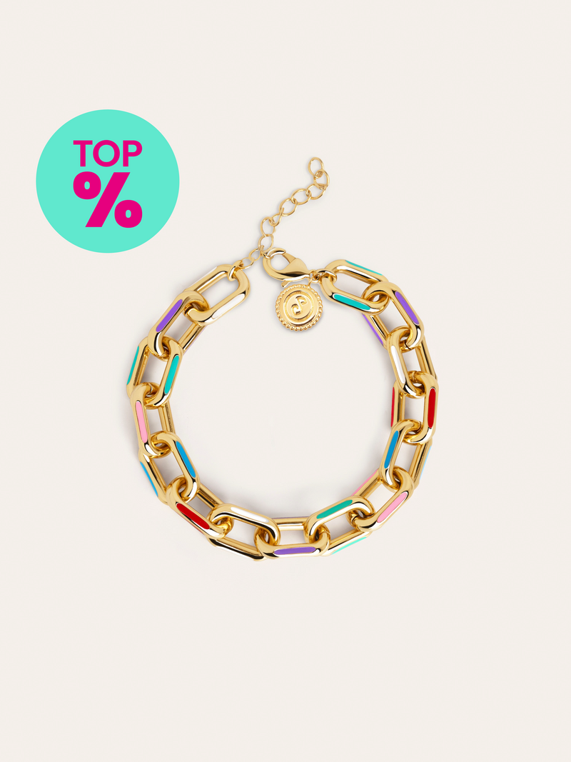 Rainbow Enamel Link Bracelet Stainless Steel 18kt Gold Plated