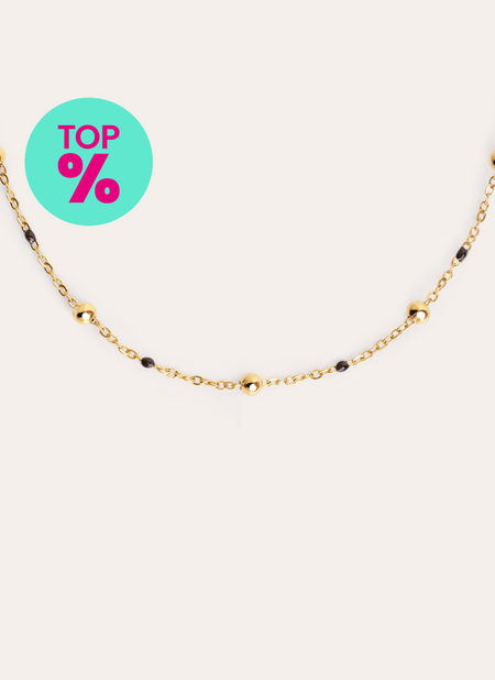 Collier Dots L Black Enamel Acier Plaqué Or