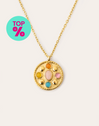 Medallion Five Stones Stainless Steeel Gold Necklace
