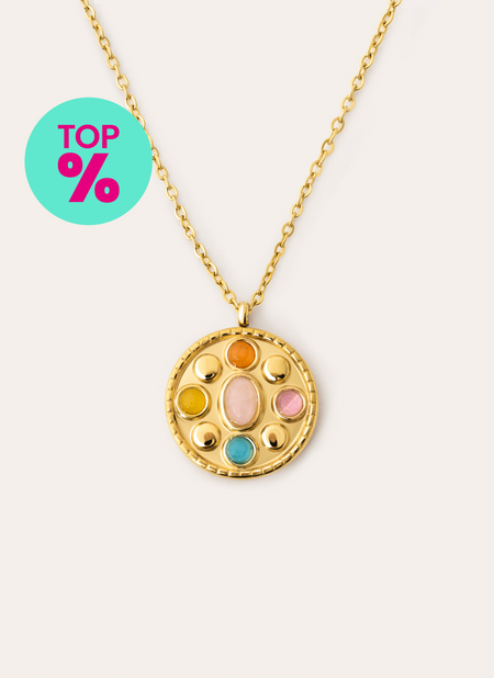 Collar Medallion Five Stones Acero Baño Oro