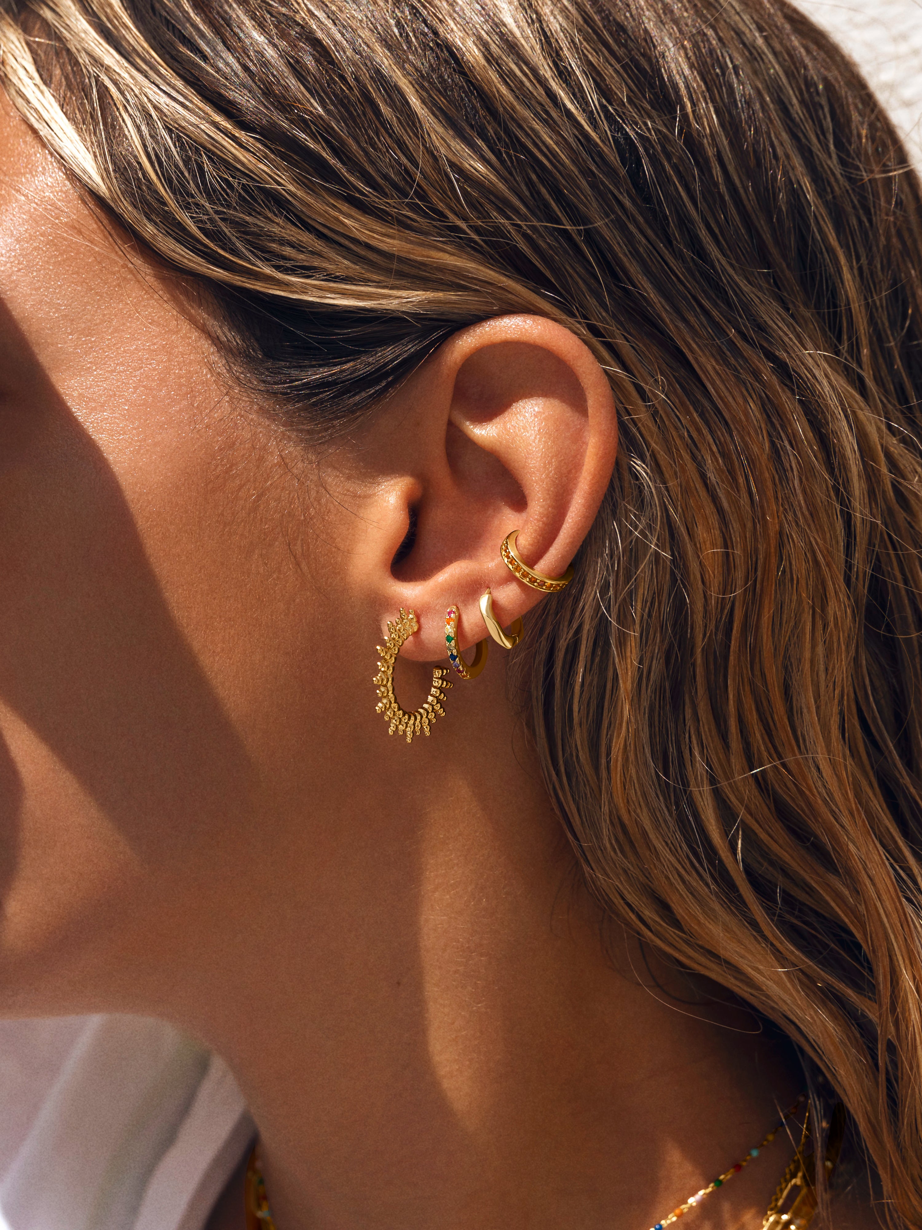 Pendiente Suelto Ear Cuff Cleo Orange Plata Baño Oro