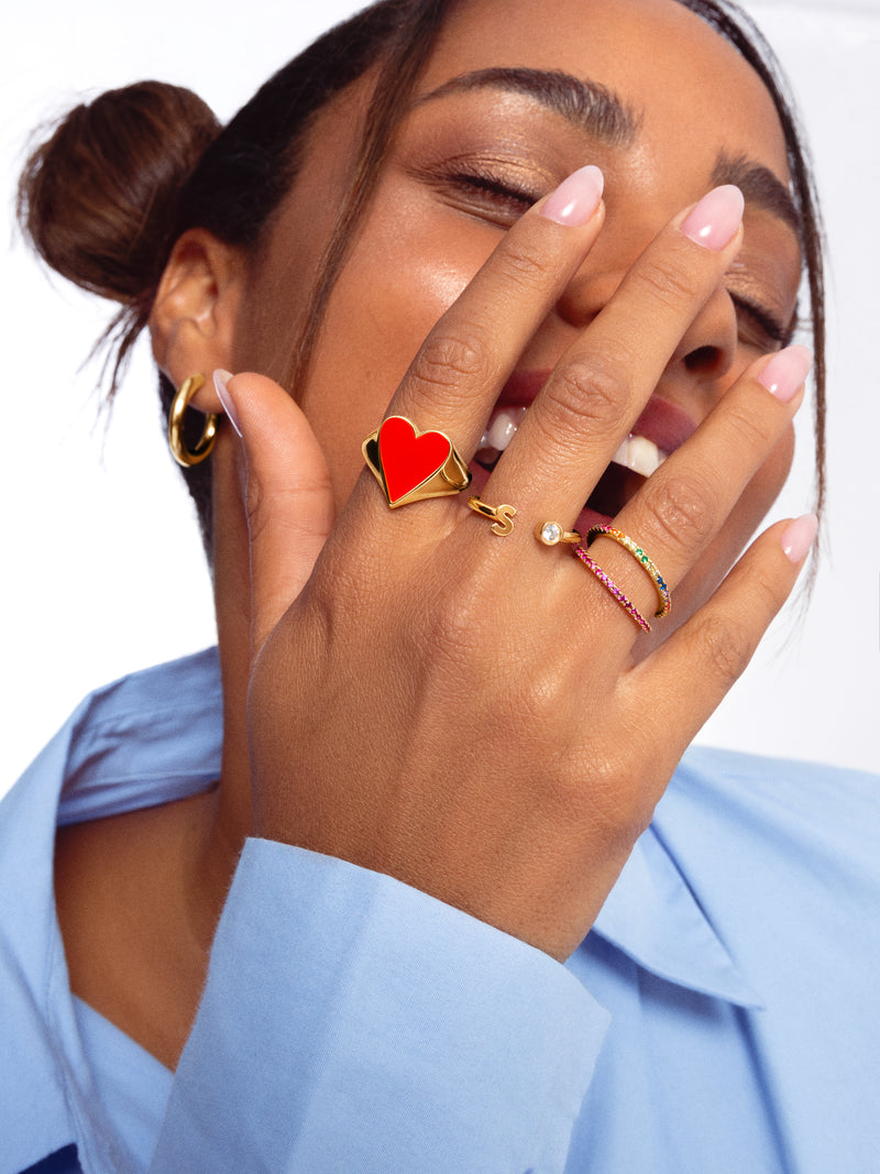 Lovely Heart Red Enamel Ring, vergoldet