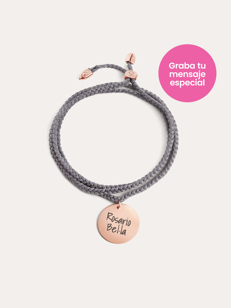 Pulseira Personalizada Dream Chic Cinza Escuro Prata Banho de Ouro Rosa
