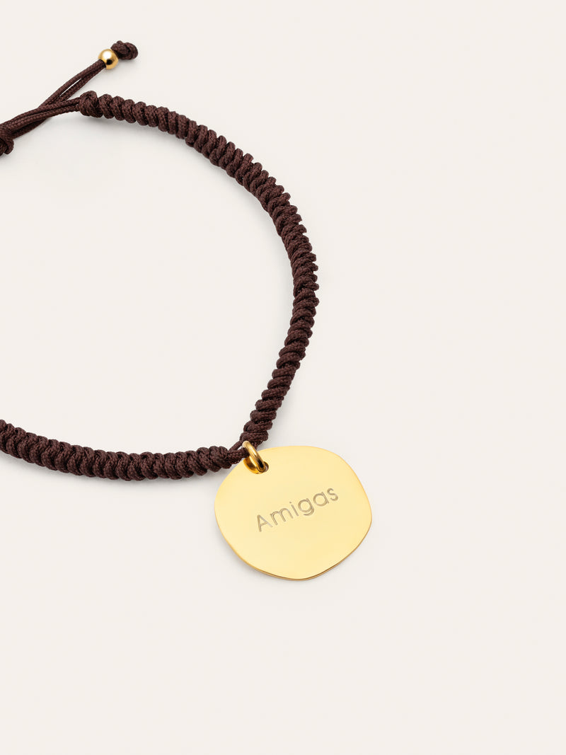 Pulseira Personalizada Medallion Marrón Aço Banho de Ouro